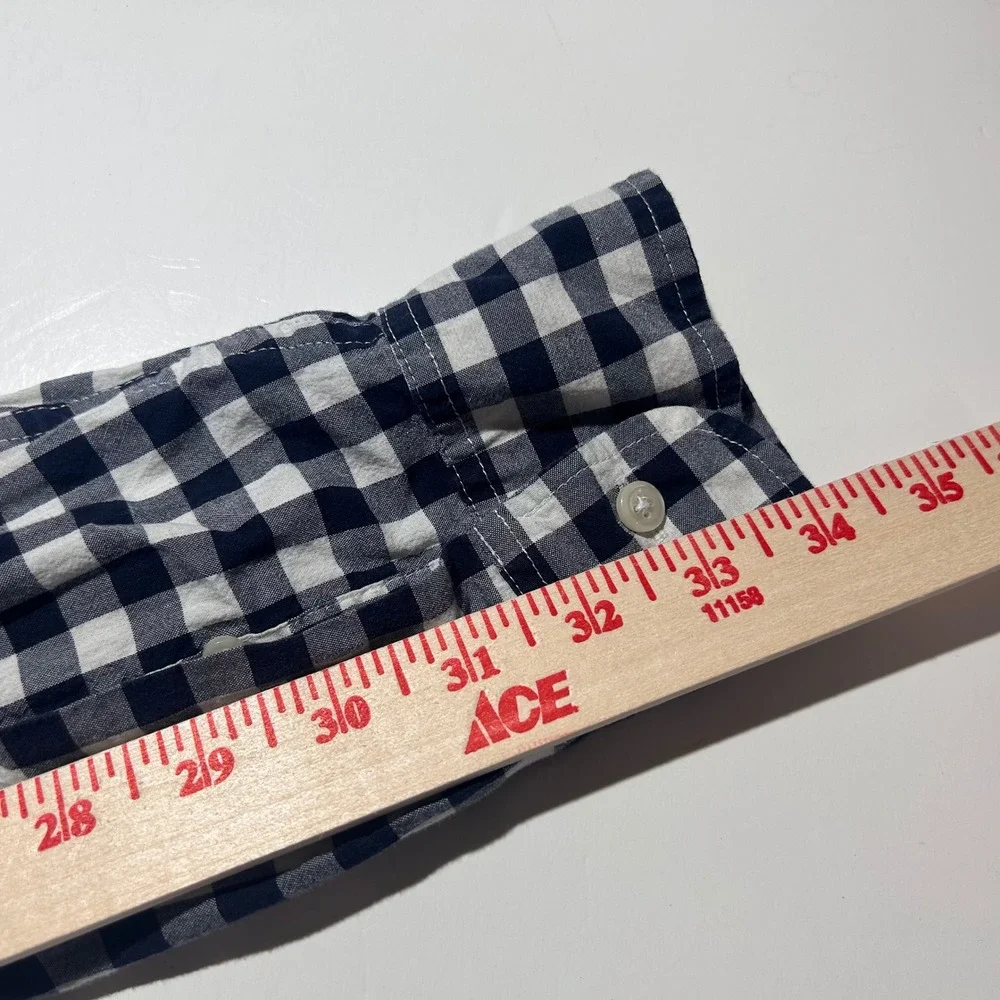 J. Crew Large Slim Secret Wash Button Down Shirt Navy Gingham Stretch Mens